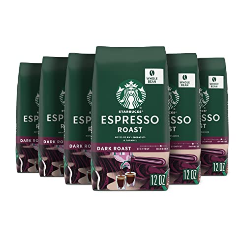 Starbucks Whole Bean Coffee, Dark Roast Coffee, Espresso Roast, 100% Arabica, 6 bags (12 oz each)