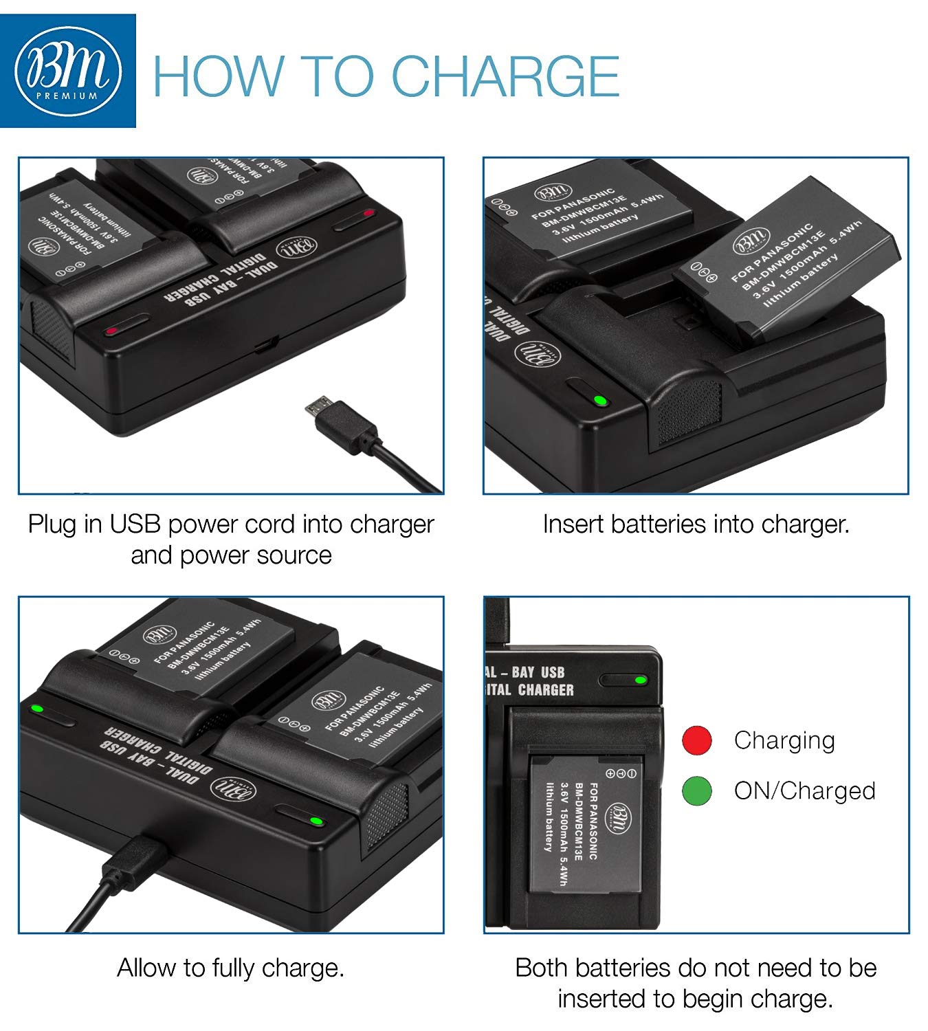 BM 2 Pack of DMW-BCM13E Batteries and Dual Battery Charger for Panasonic Lumix DC-TS7,DMC-FT5A, LZ40, TS5, TS6, TZ37, TZ40, TZ41, TZ55, TZ60, ZS27, ZS30, DMC-ZS35, DMC-ZS40, DMC-ZS45, DMC-ZS50 Camera