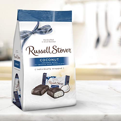 Russell Stover Dark Chocolate Coconut Mini Gusset Bag 6 Ounce Russell Stover Chocolate Coconut Chocolate Candy Bag; Sweet Coconut Covered in Rich Chocolate Candy, Individually Wrapped