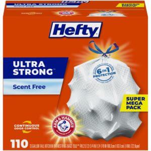 hefty ultra strong tall kitchen trash bags, unscented, 13 gallon, 110 count