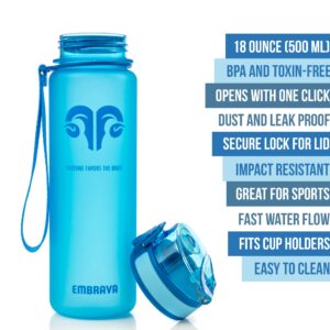 Embrava Best Sports Water Bottle - 17oz Small - Eco Friendly & BPA-Free Plastic - For Running, Gym, Yoga, Outdoors and Hiking - Fast Water Flow, Flip Top, Opens With 1-Click - Leak-proof Lid