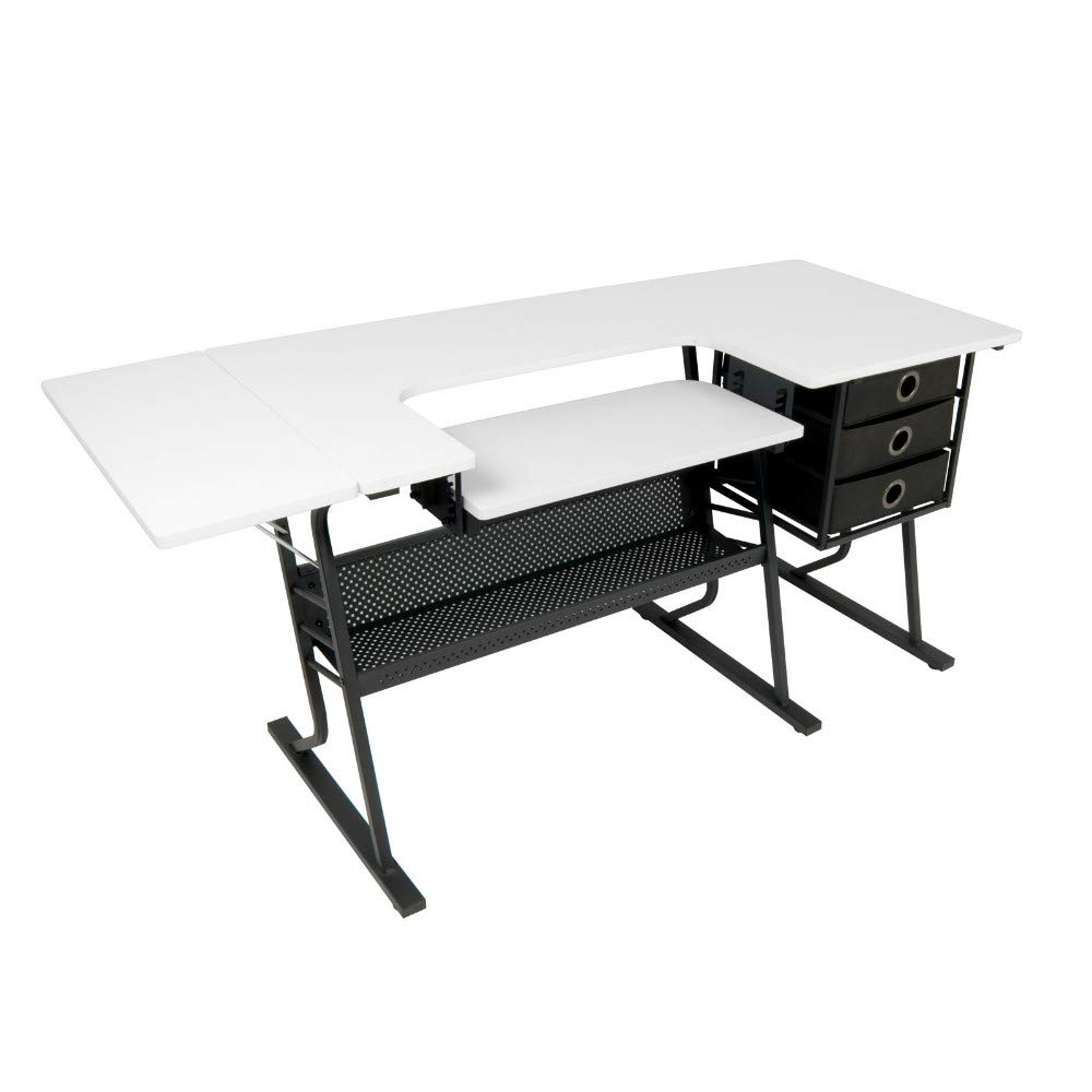 Sew Ready Eclipse Hobby Sewing Center Craft Table Sturdy Computer Desk with Drawers in Black/White, 13362