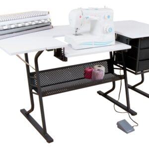 Sew Ready Eclipse Hobby Sewing Center Craft Table Sturdy Computer Desk with Drawers in Black/White, 13362