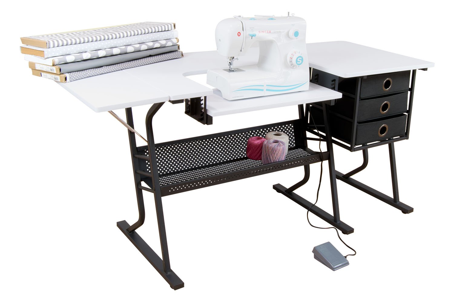 Sew Ready Eclipse Hobby Sewing Center Craft Table Sturdy Computer Desk with Drawers in Black/White, 13362