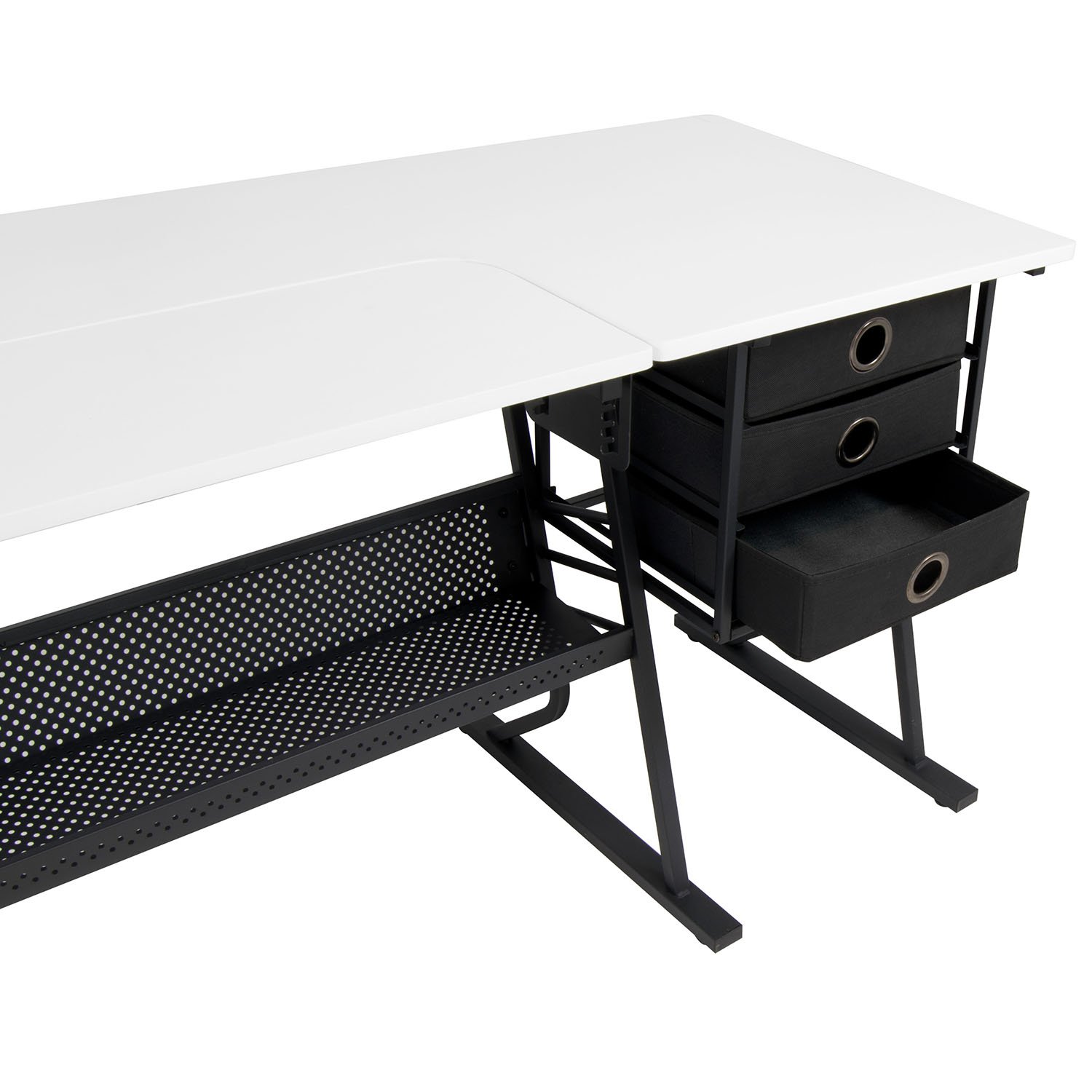 Sew Ready Eclipse Hobby Sewing Center Craft Table Sturdy Computer Desk with Drawers in Black/White, 13362