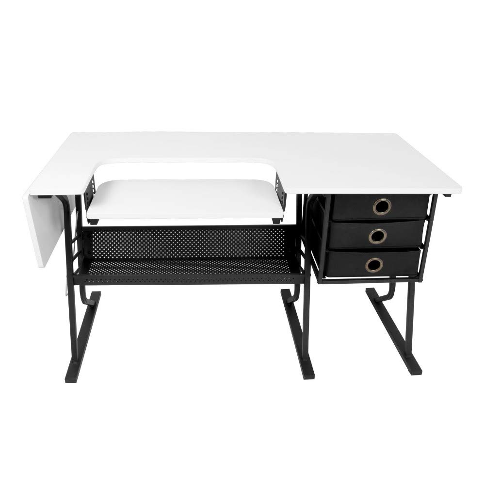 Sew Ready Eclipse Hobby Sewing Center Craft Table Sturdy Computer Desk with Drawers in Black/White, 13362