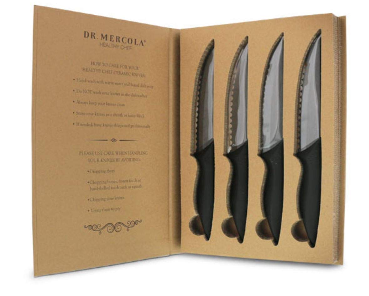 Dr. Mercola Black Ceramic Steak Knife Set (4pc with sheath)