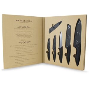 dr. mercola black ceramic knife set, 5 piece set with sheath