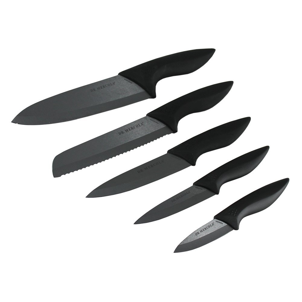 Dr. Mercola Black Ceramic Knife Set, 5 Piece set with Sheath