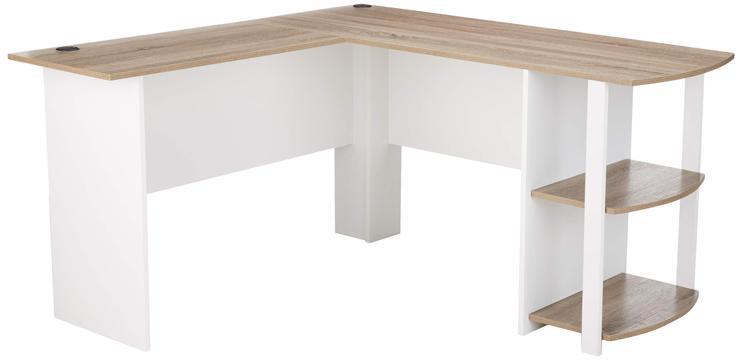 Ameriwood Home Dakota L-Shaped Desk with Bookshelves, White/Sonoma Oak