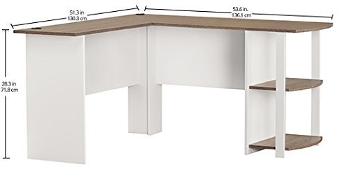 Ameriwood Home Dakota L-Shaped Desk with Bookshelves, White/Sonoma Oak