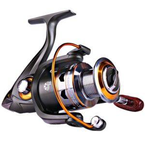 Sougayilang Spinning Fishing Reels with Left/right Collapsible Wood Handle Powerful Metal Body 5.2:1/5.1:1 Gear Ratio Smooth 11BB for Inshore Boat Rock Freshwater Saltwater Fishing -DK6000