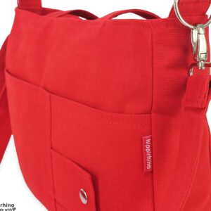 Women's Canvas Shoulder Bag Crossbody Detachable Strap Multi Pockets Messenger Bag Zipped Closure Purse Red