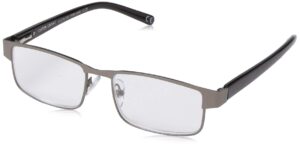 foster grant men's leo square reading glasses, gunmetal/transparent, 59 mm + 1.75