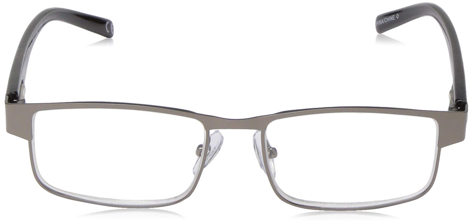 Foster Grant Men's Leo Square Reading Glasses, Gunmetal/Transparent, 59 mm + 1.75