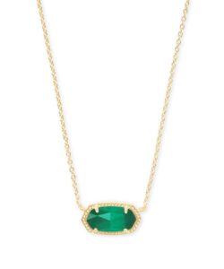 kendra scott elisa short pendant necklace for women, dainty fashion jewelry, 14k gold-plated brass, emerald cat's eye