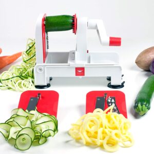 Paderno World Cuisine 3-Blade Folding Vegetable Slicer / Spiralizer Pro, Counter-Mounted and includes 3 Different Stainless Steel Blades