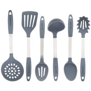 culinary couture 6-piece stainless steel & silicone kitchen utensils set, silicone cooking utensils, heat resistant kitchen cooking utensils set, grey