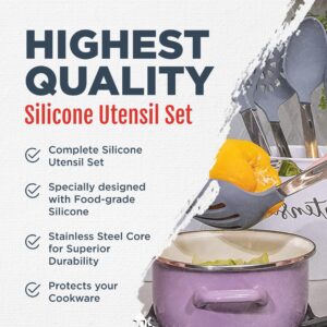 Culinary Couture 6-Piece Stainless Steel & Silicone Kitchen Utensils Set, Silicone Cooking Utensils, Heat Resistant Kitchen Cooking Utensils Set, Grey