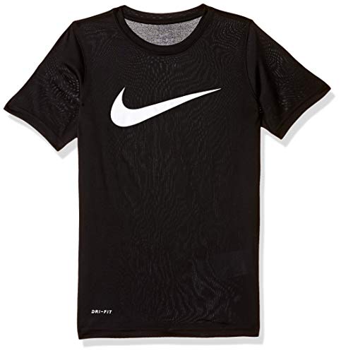 NIKE Boys' Dry Short Sleeve Swoosh Solid Tee, Black/White, X-Large