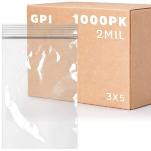 3 x 5 inches, 2mil clear reclosable zip bags, case of 1,000 gpi brand