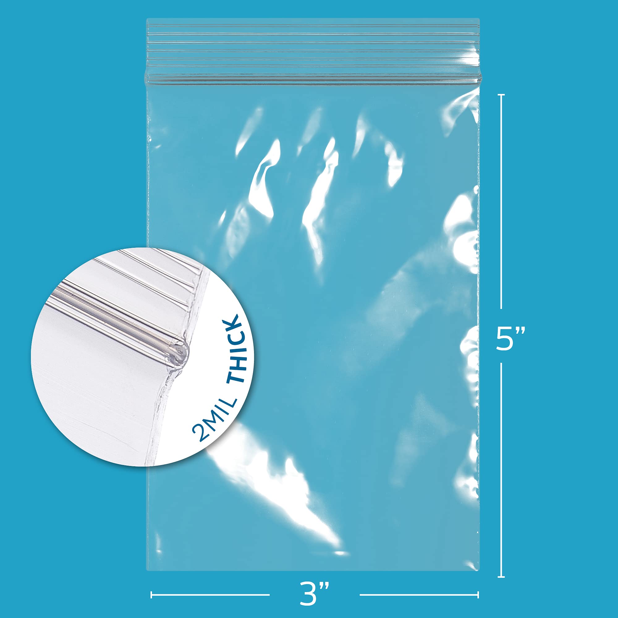 3 x 5 inches, 2Mil Clear Reclosable zip Bags, case of 1,000 GPI Brand