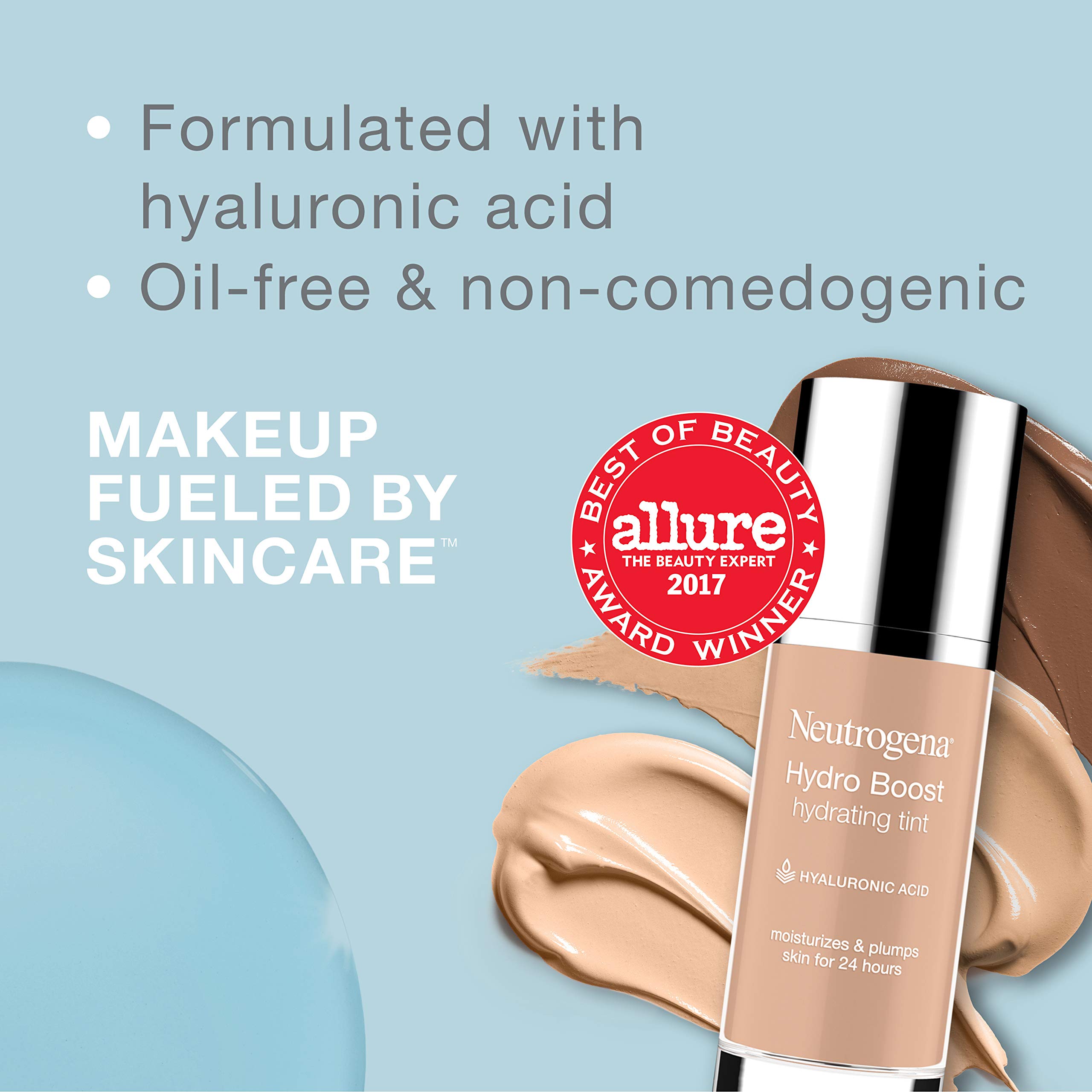 Neutrogena Hydro Boost Hydrating Tint with Hyaluronic Acid, Lightweight Water Gel Formula, Moisturizing, Oil-Free & Non-Comedogenic Liquid Foundation Makeup, 40 Nude Color, 1.0 fl. oz