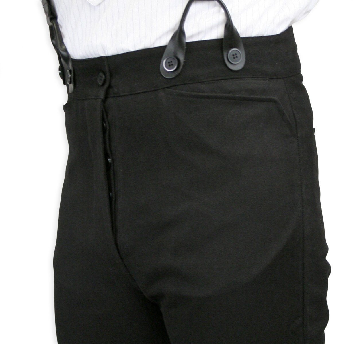 Historical Emporium Men's High Waist 100% Brushed Cotton Trousers 36 Black