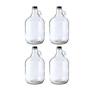 fastrack 128oz growler, 1 gallon glass beer growler, 4 pack with polyseal caps, clear growlers for beer