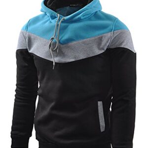 Mooncolour Men's Novelty Color Block Hoodies Cozy Sport Autumn Outwear Black/Grey/Blue M Black US Medium