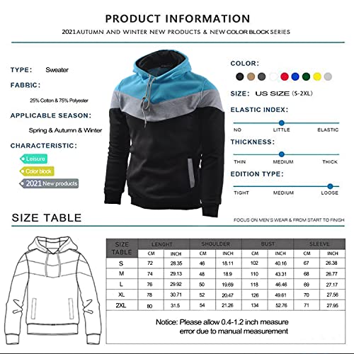 Mooncolour Men's Novelty Color Block Hoodies Cozy Sport Autumn Outwear Black/Grey/Blue M Black US Medium