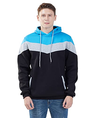 Mooncolour Men's Novelty Color Block Hoodies Cozy Sport Autumn Outwear Black/Grey/Blue M Black US Medium