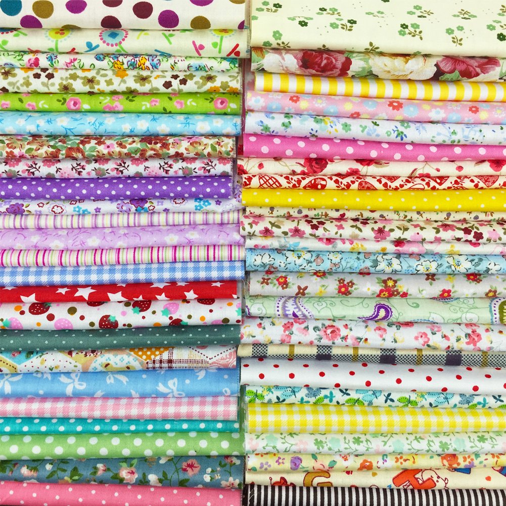 flic-flac 50pcs 8 x 8 inches (20cmx20cm) Cotton Fabric Squares Quilting Sewing Floral Precut Fabric Square Sheets for Craft Patchwork (50pcs 20cm*20cm)