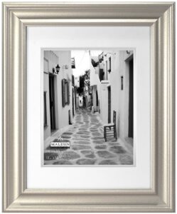 malden international designs classic wall mouldings eaton double matted picture frame, 17.5"l x 14.5"w, silver