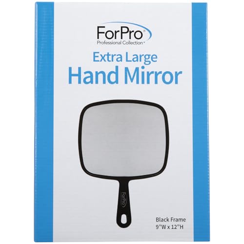 ForPro Professional Collection Extra Large Hand Mirror with Handle, 9" W x 12" L, Multi-Purpose Handheld Mirror with Distortion-Free Reflection, Black