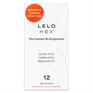 lelo hex original ultra thin condoms with increased strength, male condom, lubricated condoms for men, 2.12-inch/54 mm diameter (12 pack)