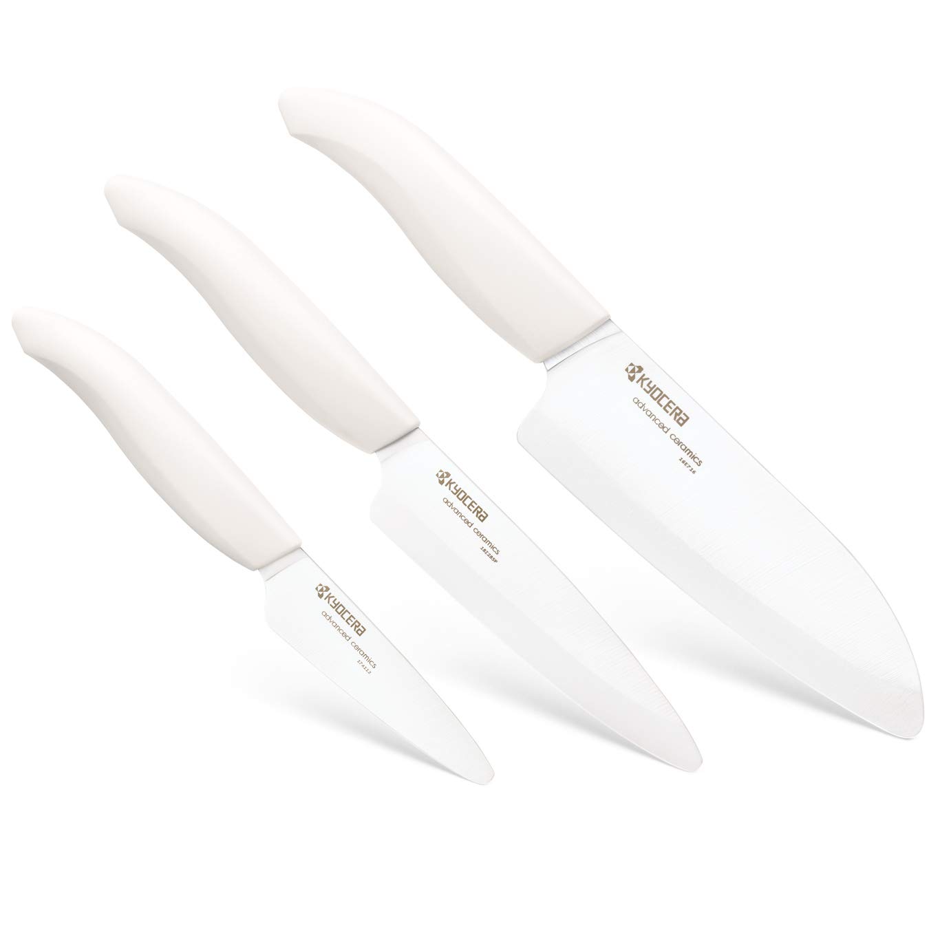 Kyocera 3Piece Advanced ceramic Revolution Series Knife Set, White, Blade Sizes: 5.5", 4.5", 3"