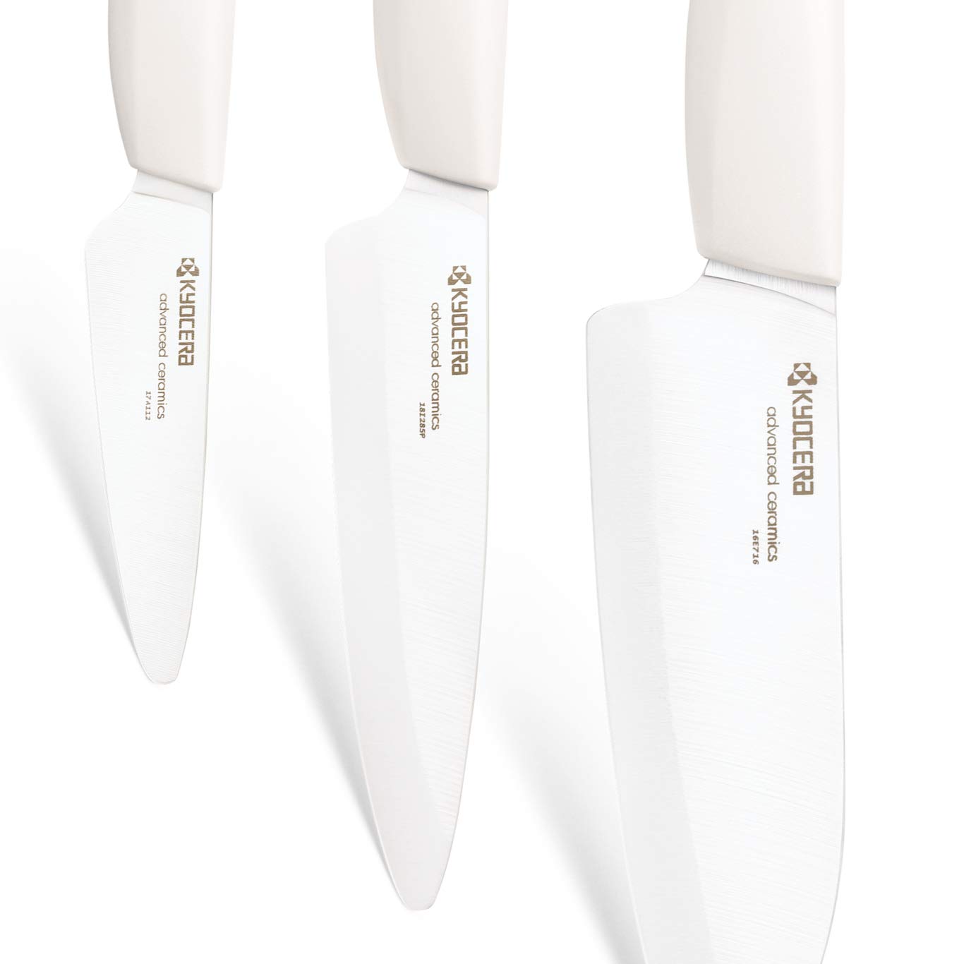 Kyocera 3Piece Advanced ceramic Revolution Series Knife Set, White, Blade Sizes: 5.5", 4.5", 3"