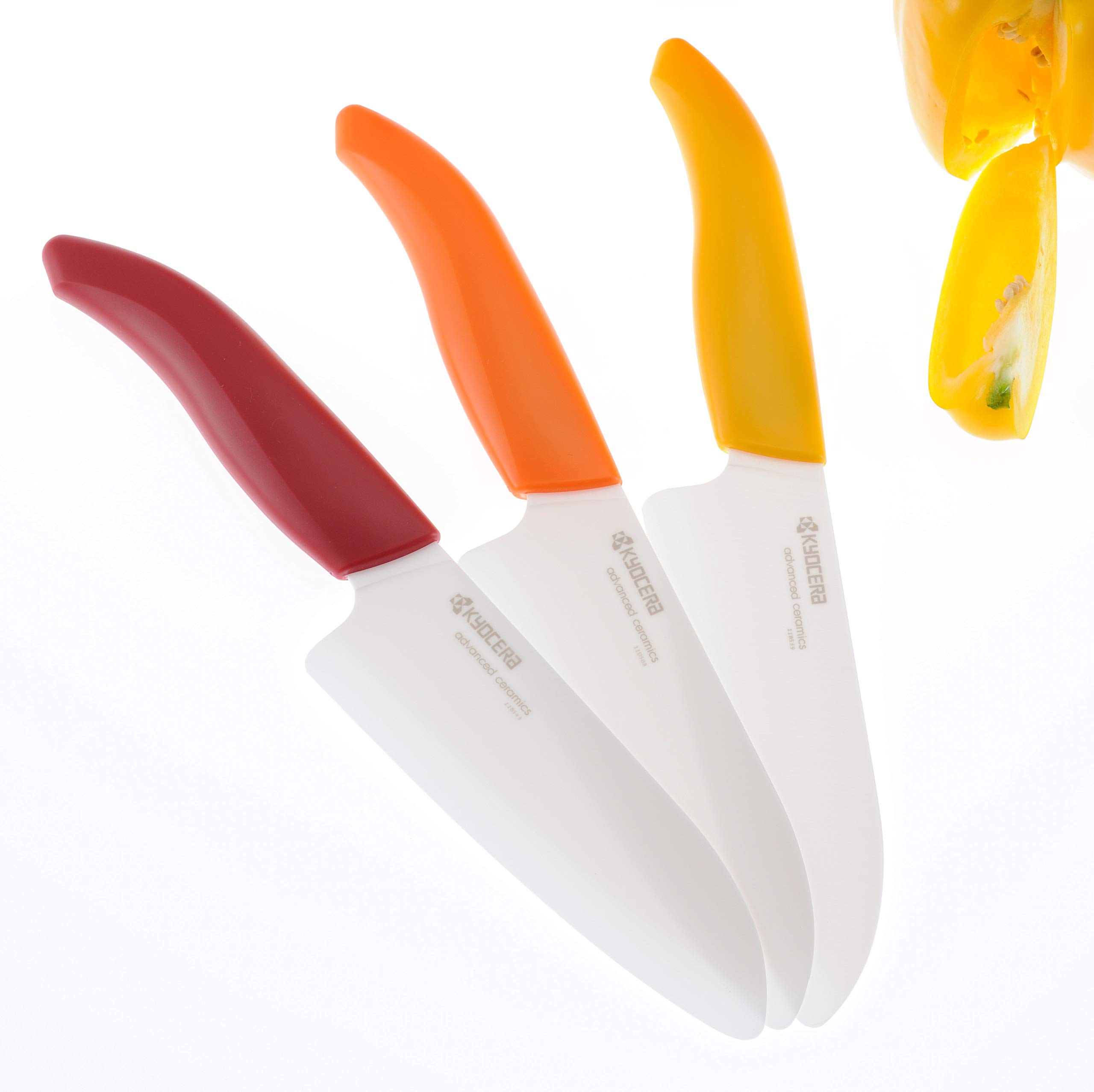 Kyocera FK-3PC-WHOR 3Piece Advanced ceramic Revolution Series Knife Set, Blade Sizes: 5.5", 4.5", 3", Orange