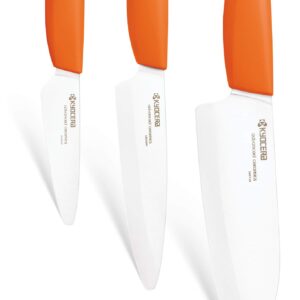 Kyocera FK-3PC-WHOR 3Piece Advanced ceramic Revolution Series Knife Set, Blade Sizes: 5.5", 4.5", 3", Orange