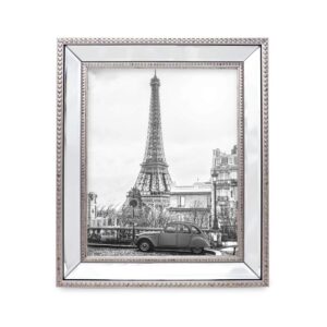 Isaac Jacobs 8x10 Champagne Mirror Bead Picture Frame - Classic Mirrored Frame with Dotted Border Made for Wall Display, Tabletop, Photo Gallery and Wall Art (8x10, Champagne)