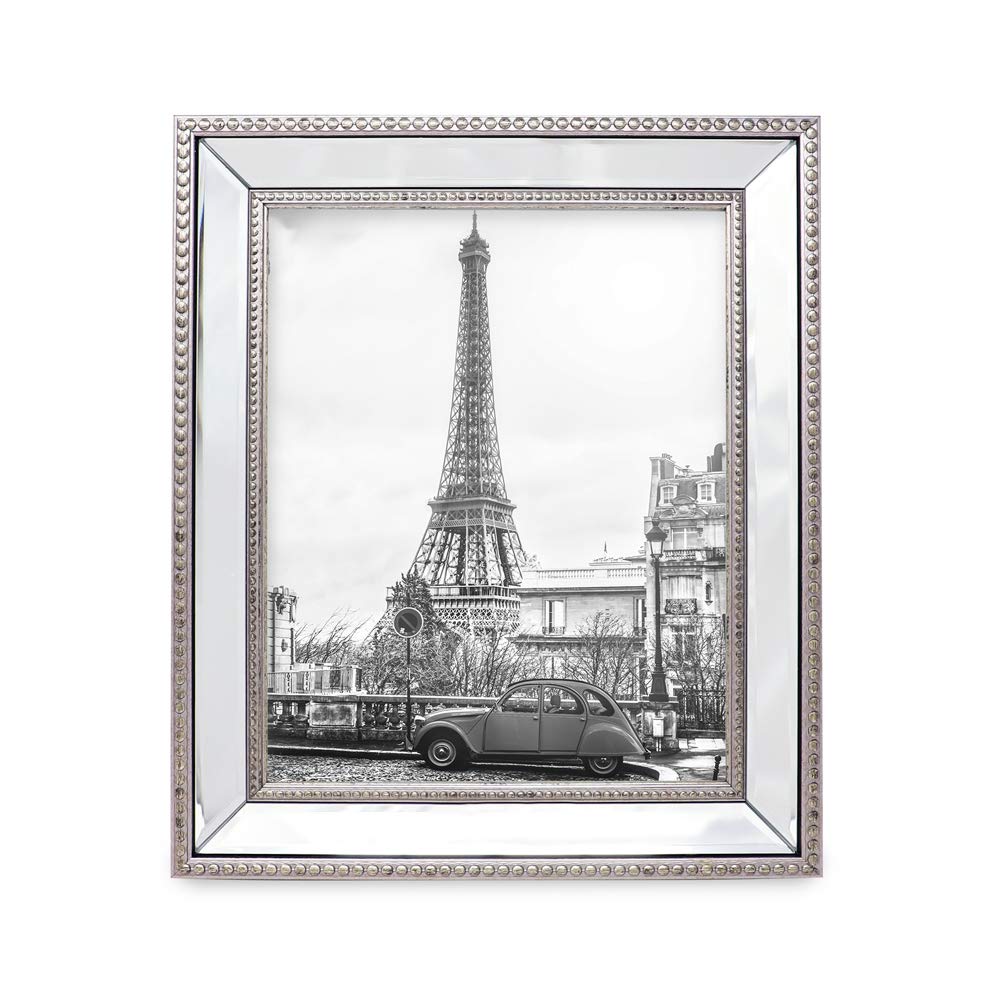 Isaac Jacobs 8x10 Champagne Mirror Bead Picture Frame - Classic Mirrored Frame with Dotted Border Made for Wall Display, Tabletop, Photo Gallery and Wall Art (8x10, Champagne)