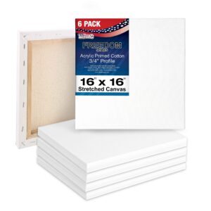 u.s. art supply 16 x 16 inch stretched canvas 12-ounce triple primed, 6-pack - professional artist quality white blank 3/4" profile, 100% cotton, heavy-weight gesso - acrylic pouring, oil painting