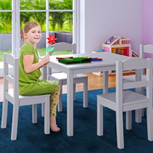 Humble Crew, White Kids Wood Table and 4 Chairs Set