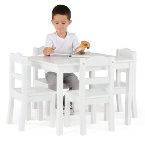 Humble Crew, White Kids Wood Table and 4 Chairs Set