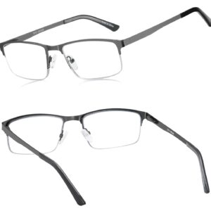 EYECEDAR 5-Pack Reading Glasses for Men Blue Light Blocking Gunmetal Gray Metal Half Frame Spring Hinges Readers Glasses Mens Readers 1.5