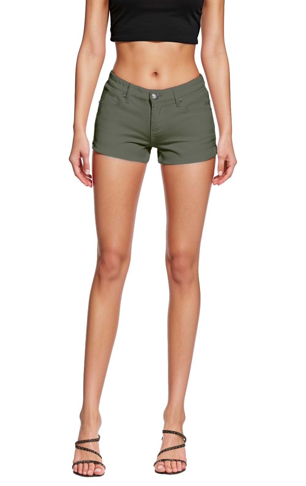 Hybrid & Company Womens Super Comfy 3 inch inseam Butt lifting Stretch Twill/denim Shorts SH43308X ARMY GREEN 16