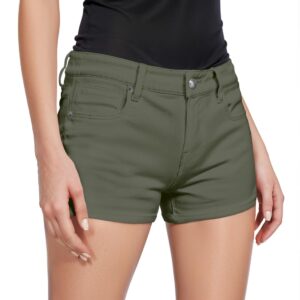 Hybrid & Company Womens Super Comfy 3 inch inseam Butt lifting Stretch Twill/denim Shorts SH43308X ARMY GREEN 16