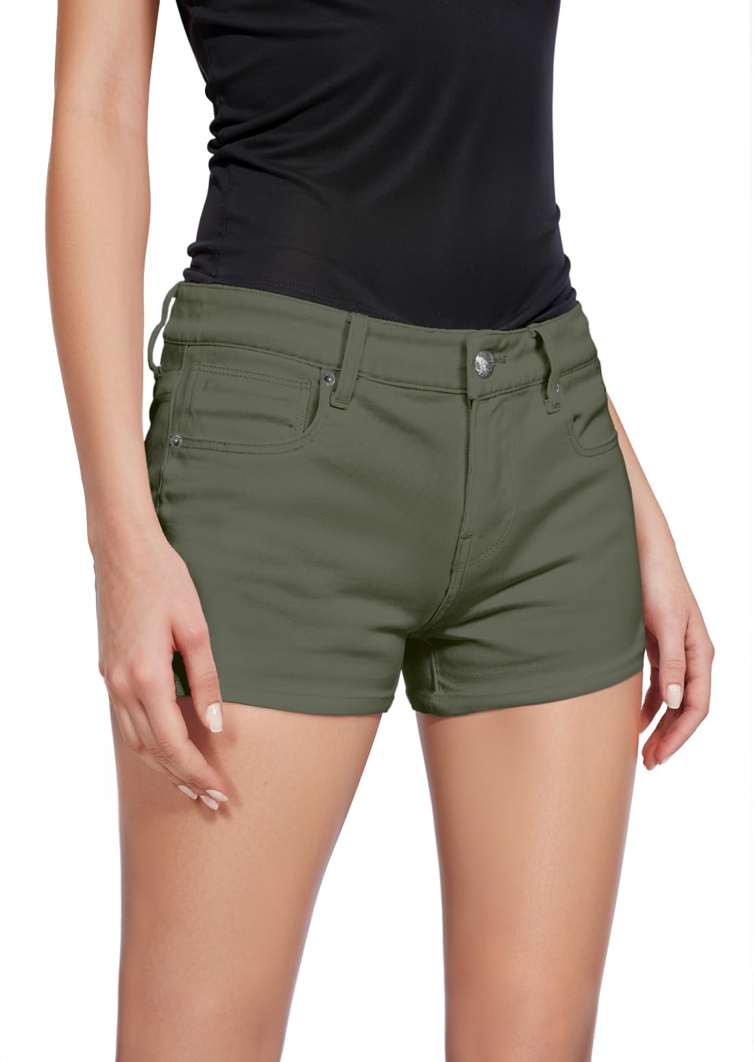 Hybrid & Company Womens Super Comfy 3 inch inseam Butt lifting Stretch Twill/denim Shorts SH43308X ARMY GREEN 16