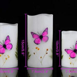 UNIVELA Candles Set of 3 Flameless 4" 5" 6" Unscented Tealight Butterfly Flower Plants Decor Real Wax Pillar Candle LED Lights 12 Color Changing 4H 8H Timer Remote Control AAA Batteries Operated